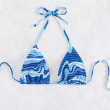Swim Top bikini triangulo con estampado Smocked halter