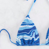 Swim Top bikini triangulo con estampado Smocked halter