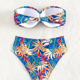 Banador bikini bandeau con estampado tropical con nudo delantero