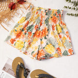 WYWH Shorts con estampado tropical de cintura fruncido