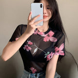 DAZY Top De Malla Con Estampado Floral Sin Brasier