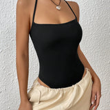 EZwear Body De Tirantes Negro Sin Espalda Con Cuello Halter Liso