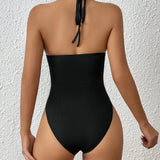 EZwear Body De Tirantes Negro Sin Espalda Con Cuello Halter Liso