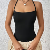 EZwear Body De Tirantes Negro Sin Espalda Con Cuello Halter Liso