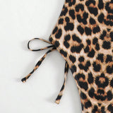 Swim SXY Traje de bano de una pieza con estampado de leopardo, cruzado en la espalda y sin espalda para playa de verano