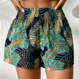VCAY Shorts con estampado tropical de cintura elastica