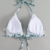 Swim Vcay Top bikini triangulo con estampado tropical halter