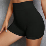 Yoga Basic Pantalones Cortos Deportivos De Bicicleta De Punto De Costilla Con Banda Ancha En La Cintura, Pantalones Cortos De Spandex