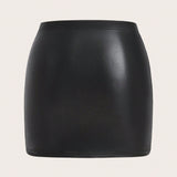 ICON Plus Chain Detail Split Hem PU Leather Bodycon Skirt