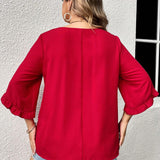 Blusa ribete con fruncido manga tulipan