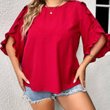 Blusa ribete con fruncido manga tulipan