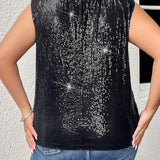 Blusa con hombrera sin manga con lentejuelas