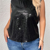 Blusa con hombrera sin manga con lentejuelas