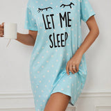 Vestido de dormir de lunares & con estampado de pestana