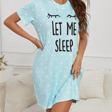 Vestido de dormir de lunares & con estampado de pestana