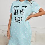 Vestido de dormir de lunares & con estampado de pestana