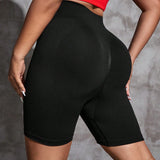 Yoga Basic Pantalones cortos deportivos negros para ciclismo con cintura de banda ancha de talla grande