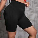 Yoga Basic Pantalones cortos deportivos negros para ciclismo con cintura de banda ancha de talla grande