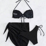 Swim Chicsea Banador bikini halter ribete fruncido con falda de playa