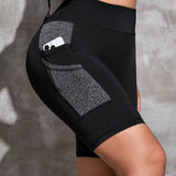 Yoga Basic Talla grande Shorts deportivos de color combinado de cintura ancha