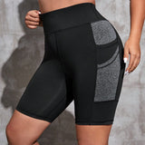 Yoga Basic Talla grande Shorts deportivos de color combinado de cintura ancha