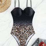 Swim Banador una pieza push up con estampado de leopardo