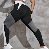 Yoga Basic Leggings deportivos de color combinado de cintura ancha