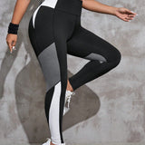 Yoga Basic Leggings deportivos de color combinado de cintura ancha