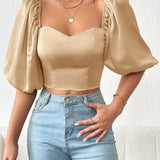 Prive Camisa crop escote corazon de manga farol