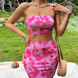 WYWH con estampado floral Top bandeau & Falda ajustada