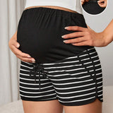 Maternidad Shorts de rayas ajustable de cintura con cordon