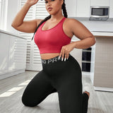 Yoga Basic Leggings deportivos con estampado de letra de cintura ancha