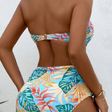 Swim Banador bikini bandeau con estampado tropical con nudo delantero