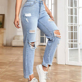 EZwear Jeans de ajuste mom de talle alto desgarro bajo crudo