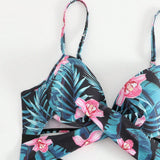 Swim Banador una pieza push up con estampado tropical con abertura con nudo delantero