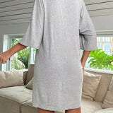 Vestido de dormir con estampado de slogan de manga murcielago