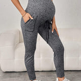 Maternidad Pantalones tejido jaspeado con nudo delantero con bolsillo lateral elastico ajustable cintura