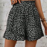 LUNE Shorts floral de cintura con volante bajo con fruncido