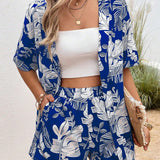 LUNE con estampado tropical de hombros caidos Kimono & Shorts