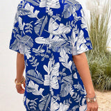 LUNE con estampado tropical de hombros caidos Kimono & Shorts