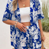 LUNE con estampado tropical de hombros caidos Kimono & Shorts