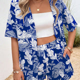 LUNE con estampado tropical de hombros caidos Kimono & Shorts