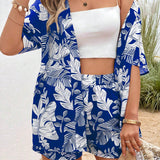 LUNE con estampado tropical de hombros caidos Kimono & Shorts