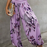 EMERY ROSE Pantalones con estampado floral de cintura ancha con fruncido cintura