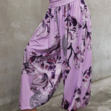 EMERY ROSE Pantalones con estampado floral de cintura ancha con fruncido cintura