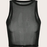 Top de malla negra de punto con transparencias en as grandes para verano