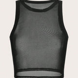 Top de malla negra de punto con transparencias en as grandes para verano