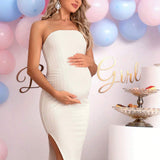 Maternidad Vestido ajustado tubo de muslo con abertura