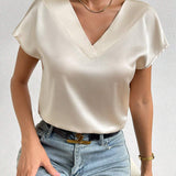 Blusa unicolor de cuello V de Satin