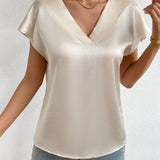 Blusa unicolor de cuello V de Satin